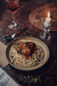 Inshriach Lamb & Pistachio Polpette with Tomato, Harissa & Caper Linguine